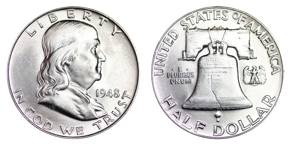 1948 Franklin Half Dollar obverse and reverse showing Benjamin Franklin portrait and Liberty Bell