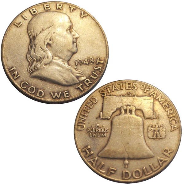 1948-D Franklin Half Dollar RPM VP-001 repunched mint mark showing secondary D impression above primary mint mark